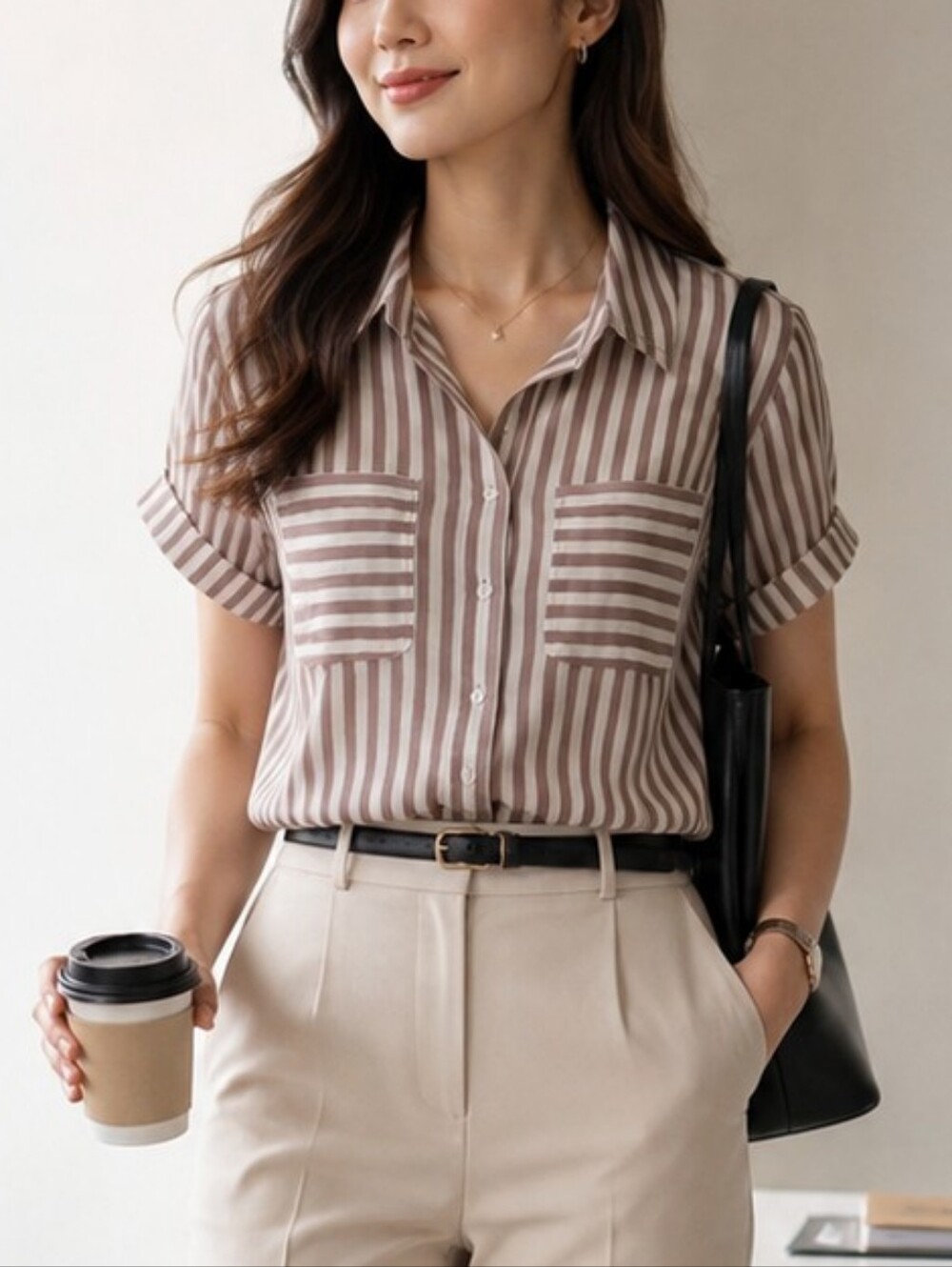 A New Day Striped Sheer Button Down Shirt M Short Sleeve